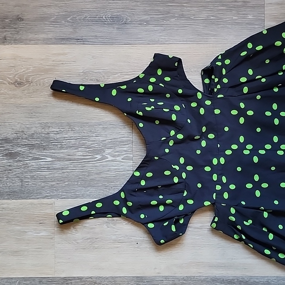Topshop Cut-Out Black Midi Dress with Green Polka Dots - Picture 2 of 15